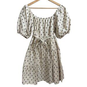 Sim & Sam Puff Sleeve Tiered Mini Dress Cream M Cottagecore Milkmaid Romantic